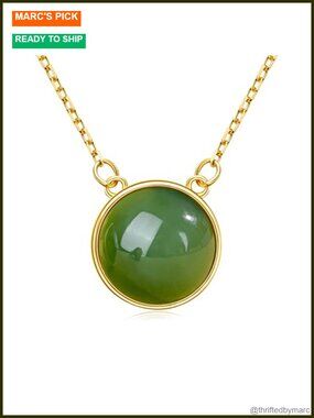 Natural Green Jade Pendant Necklace Sterling Silver 14k Gold Plated